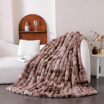 UKELER Ultra Soft Throw Blanket 50''x60'', Brown Fluffy Blankets & Throws Faux Fur Blanket for