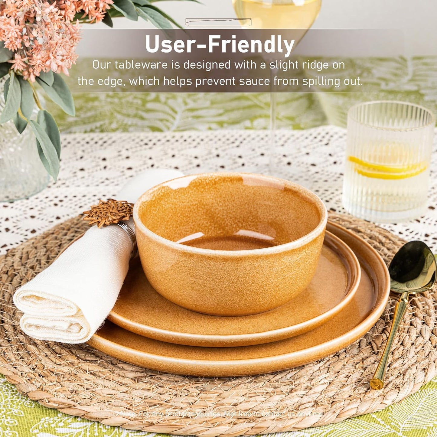 GBHOME Ceramic Dinnerware Sets for 4, 12 Pieces Stoneware Plates and Bowls Sets, Scratch Resistant