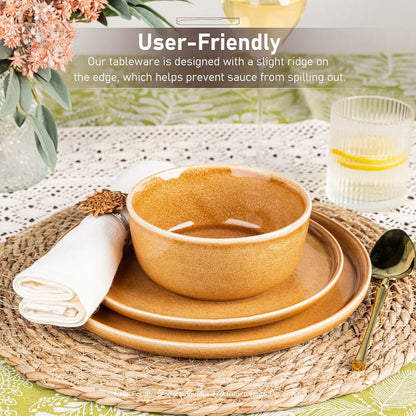 GBHOME Ceramic Dinnerware Sets for 4, 12 Pieces Stoneware Plates and Bowls Sets, Scratch Resistant