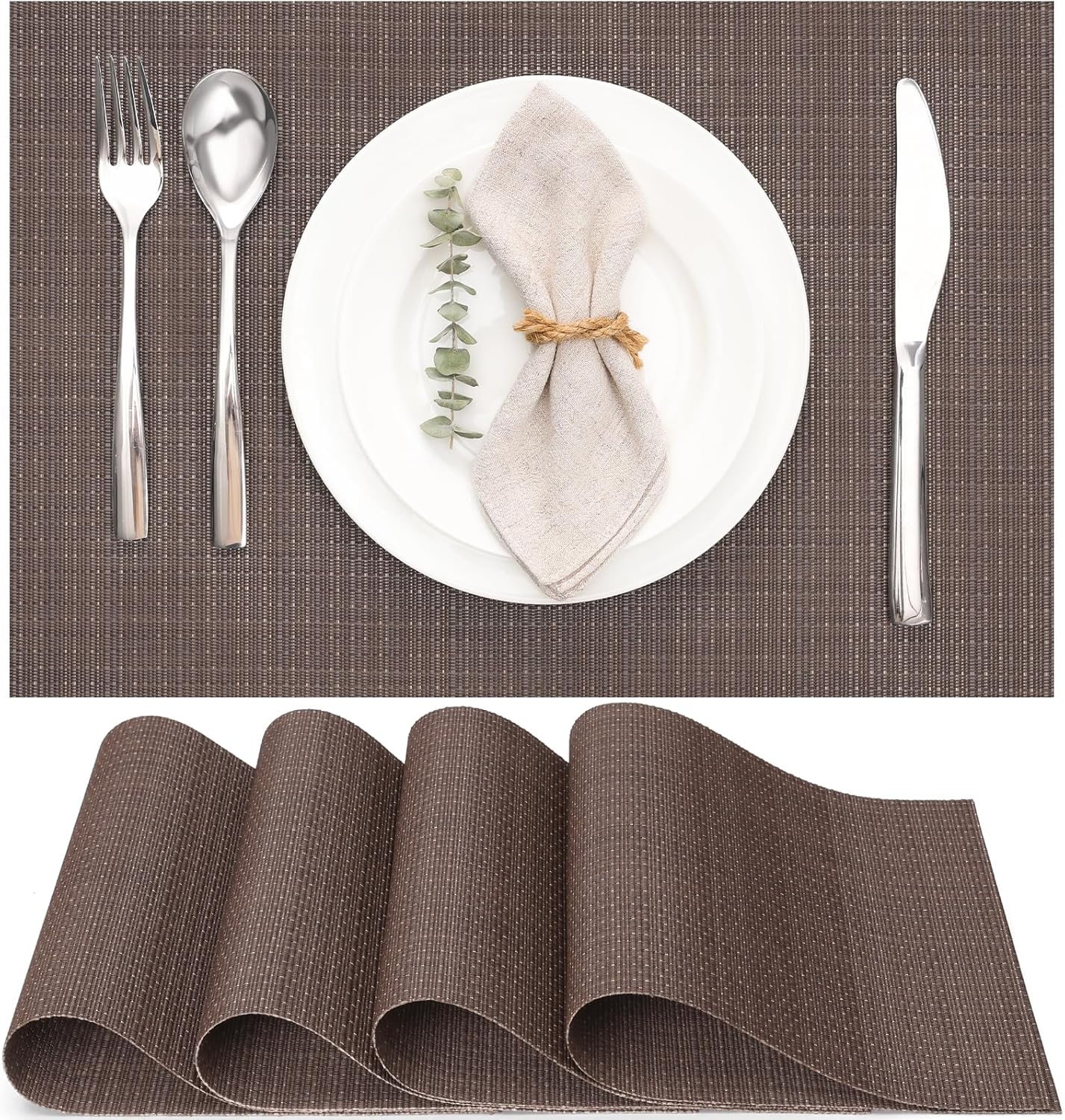 Myir JUN Placemats Set of 4, Vinyl Woven Placemats Place Mats Indoor Set of 4 Washable Table Mats