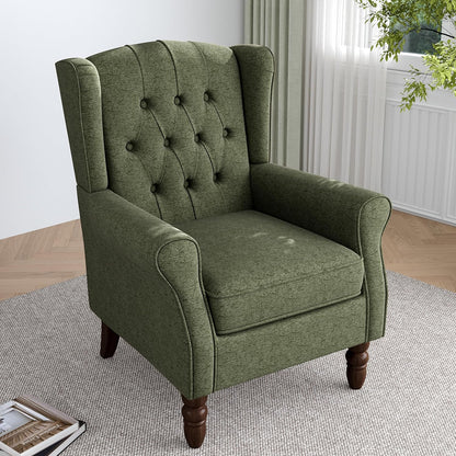 Lumibee High Back Accent Chair,Upholstered Wingback Armchair with Solid Wood Legs for Small