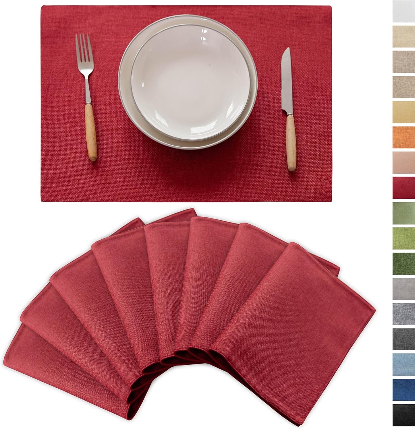 Demetex Red Placemats Set of 8 Fade Resistant Linen Placemats Modern Decorative Table Placemat for
