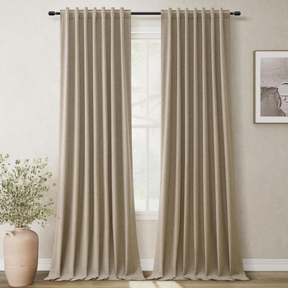 BOODII Khaki Linen 100% Blackout Curtains for Bedroom 102 Inch Long 2 Panels Window Curtain Floor