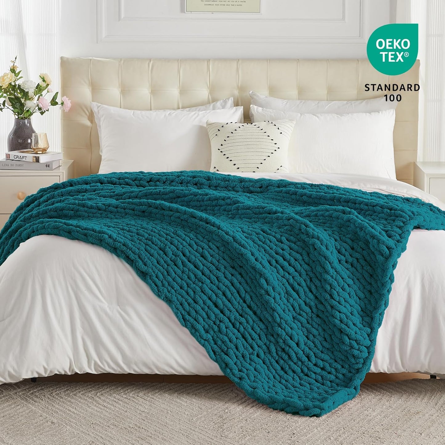Carriediosa Chunky Knit Throw Blanket 50" X 60", 100% Hand Made Large Chenille Loop Yarn Soft