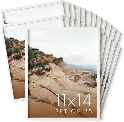 Haus and Hues 11x14 White Oak Wood Picture Frames Set of 25 - Premium Bulk Picture Frames 11x14