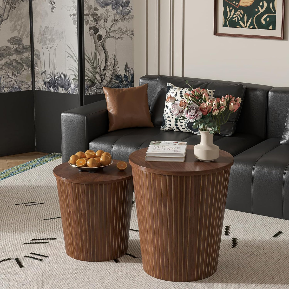 Round Coffee Table Set,2-Piece Modern Farmhouse Living Room End Table Set, Nesting Table Round