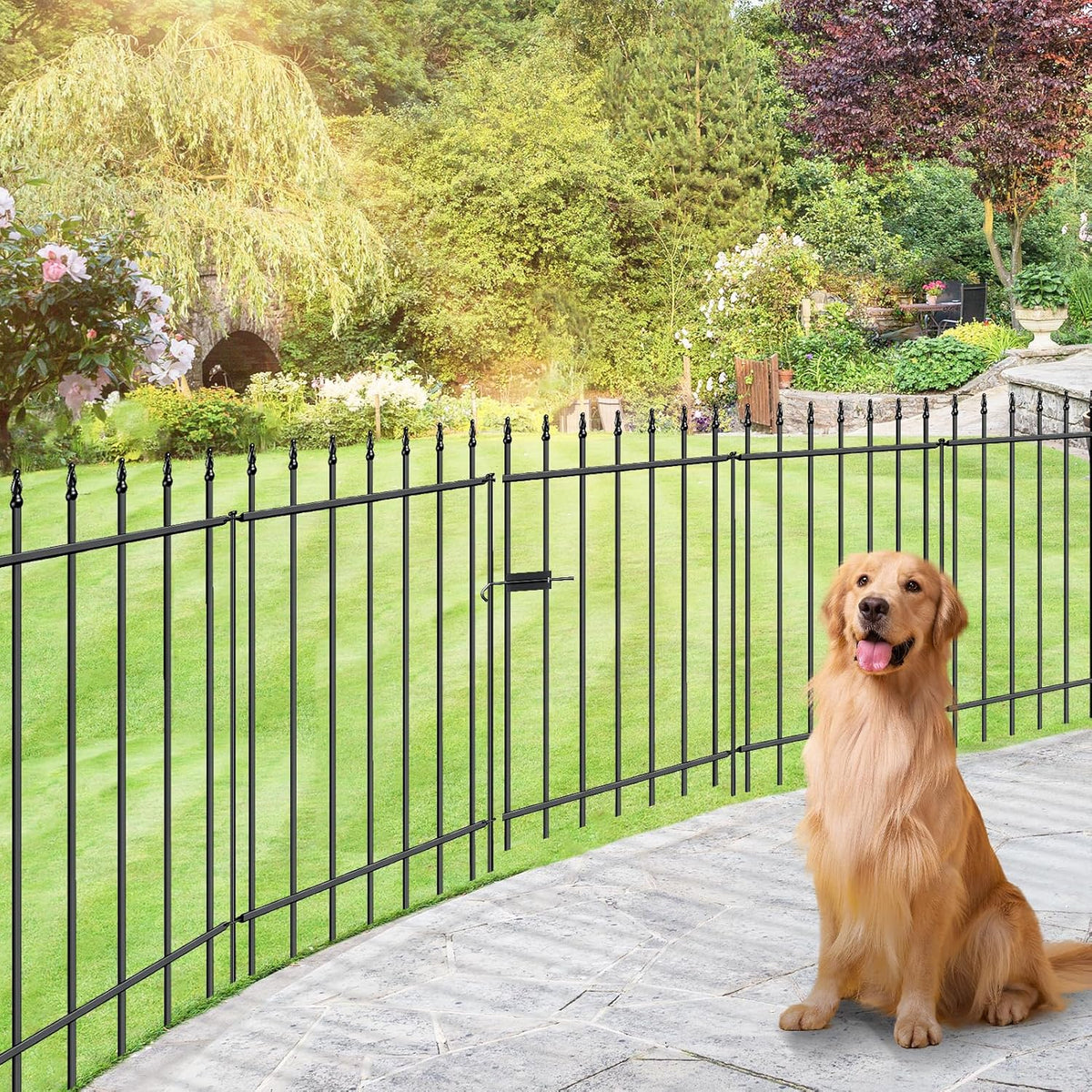 Metal Garden Fence with Gate 36 in H x 10 ft L, 1 Gate + 4 Panels Border Fence Panels Animal