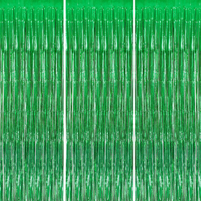 3 Pack Foil Fringe Backdrop - Green Shiny Tinsel Curtains for Party Decoration/Photo Booth Props