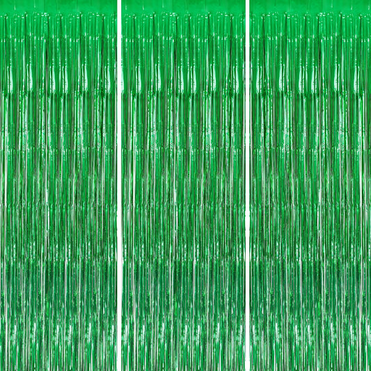3 Pack Foil Fringe Backdrop - Green Shiny Tinsel Curtains for Party Decoration/Photo Booth Props