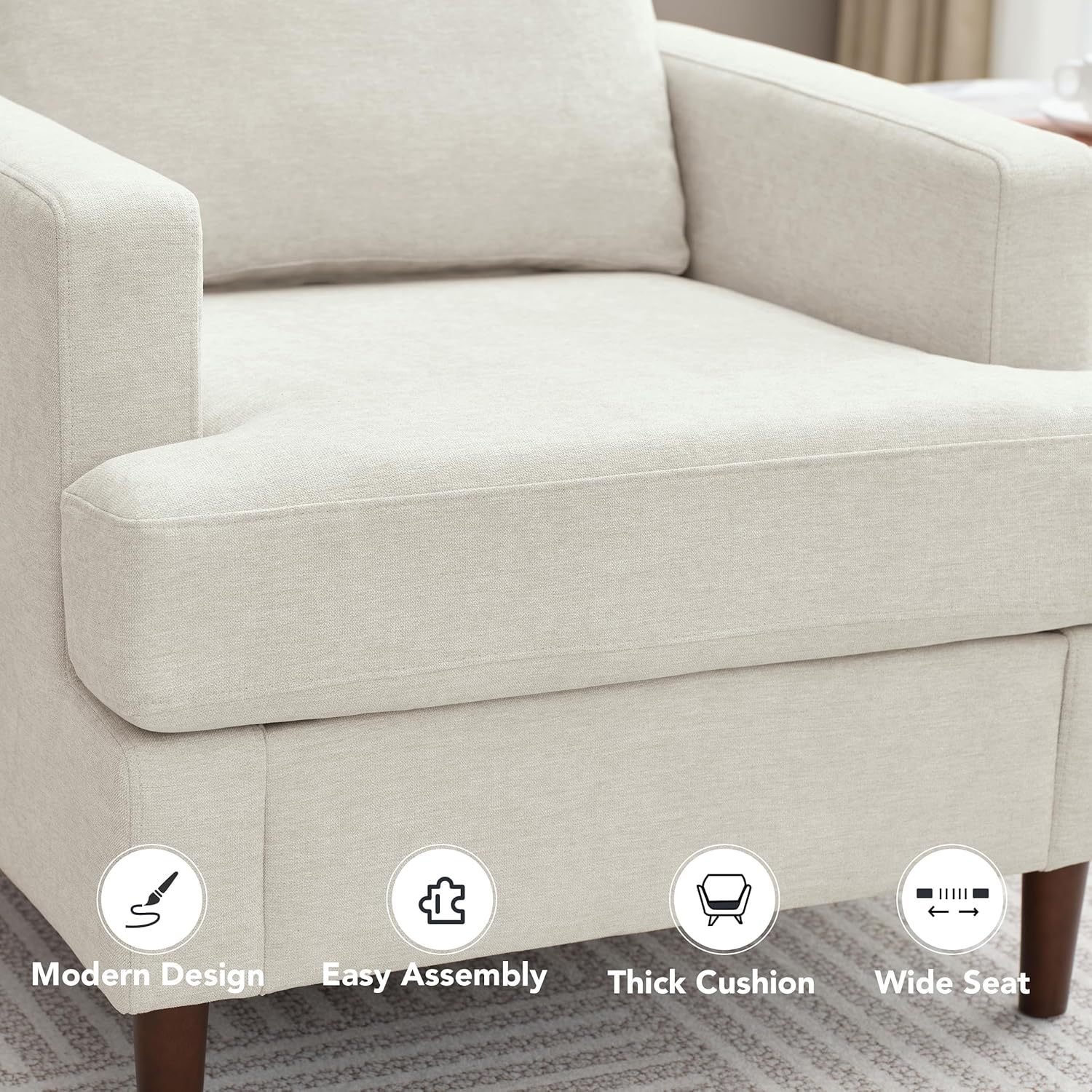 Mid-Century Accent Chair,Modern Linen Fabric Armchair for Living Room,Comfy Upholstered Reading