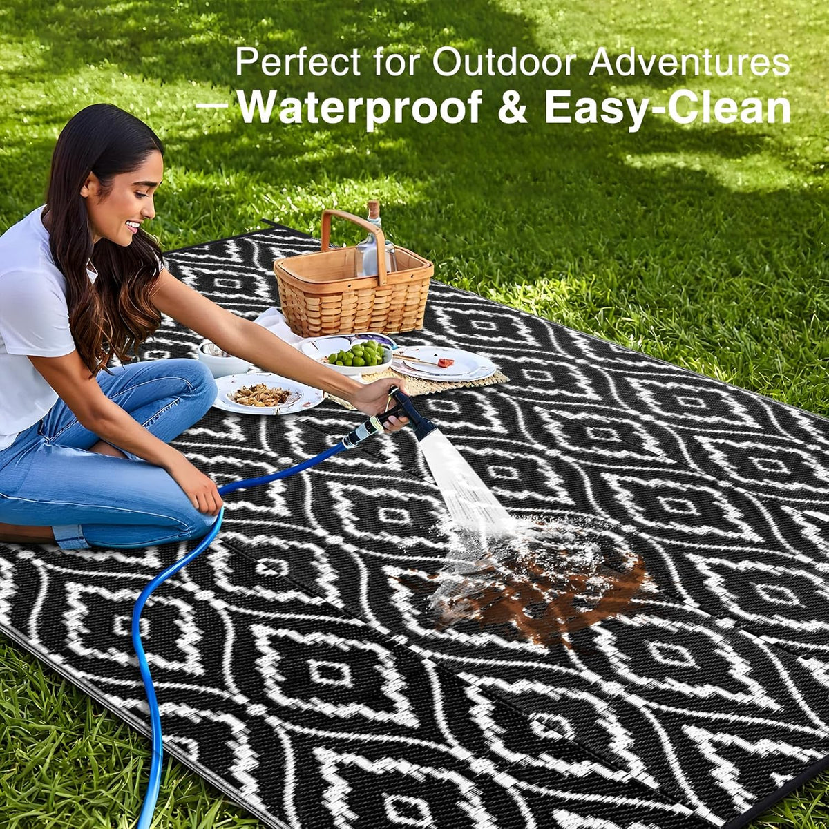 OLANLY Outdoor Rug 8x10 ft Waterproof, Outdoor Plastic Straw Rug with Geometric Pattern Clearance