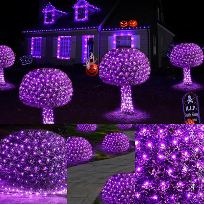 WBao Halloween Lights Outdoor 200LED F8 Big Bulbs, 8.4ft x 5.2ft Halloween Net Lights with 8 Modes