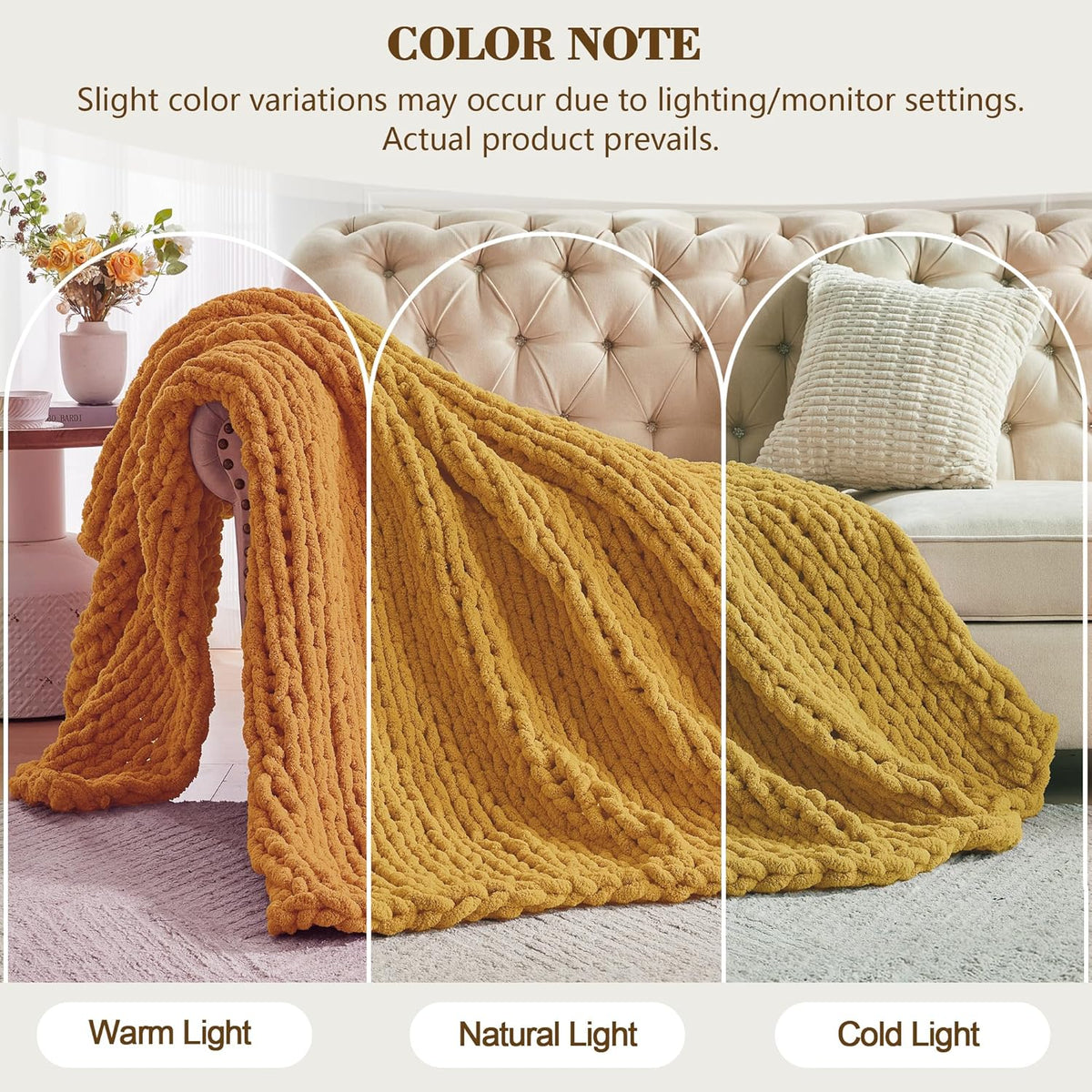Carriediosa Chunky Knit Throw Blanket 50" X 60", 100% Hand Made Large Chenille Loop Yarn Soft