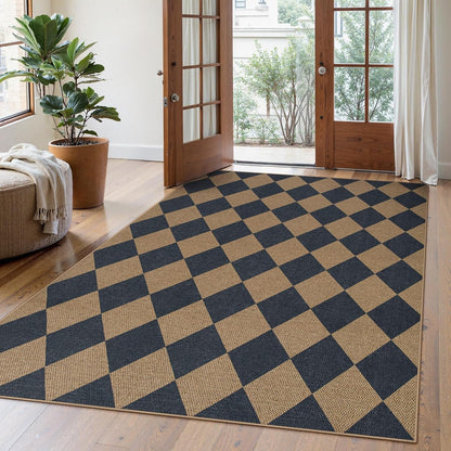 Lahome Checkered Easy Jute Washable Rug, 5x7 Area Rugs for Living Room Nature Large Dining Room