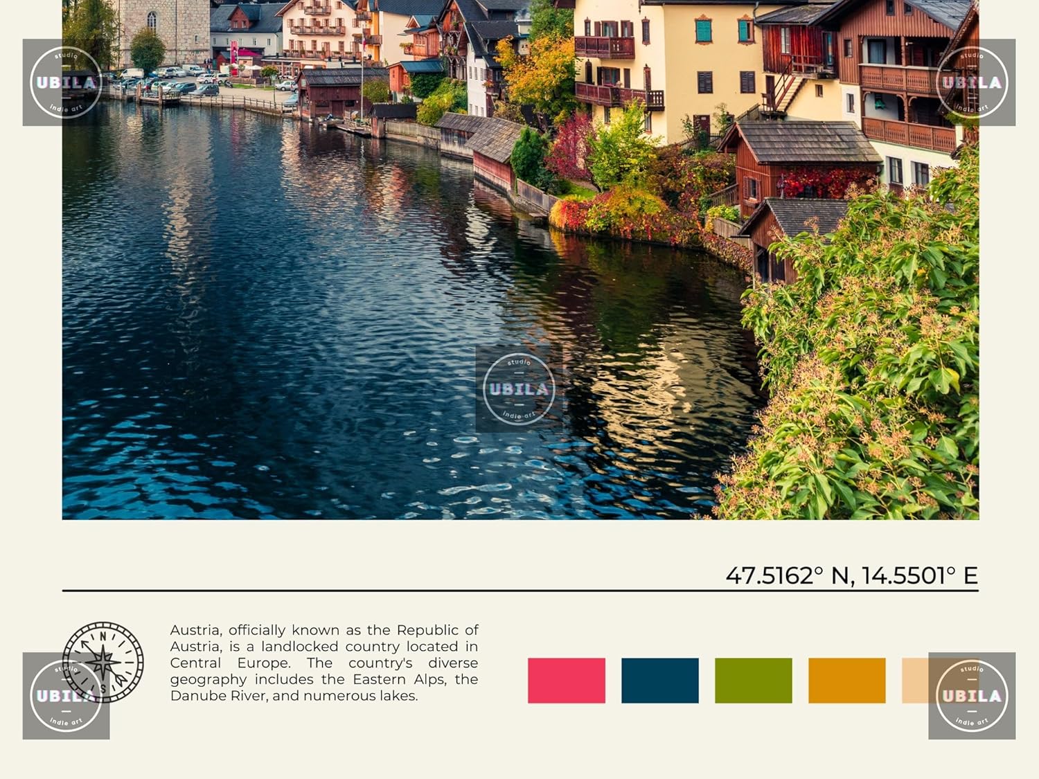 StudioUBILA Austria Wall Art Poster, Decorative Cityscape Landscape Art Prints, Home Decor Wall Art