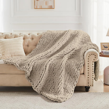 Carriediosa Chunky Knit Throw Blanket 50" X 60", 100% Hand Made Large Chenille Loop Yarn Soft
