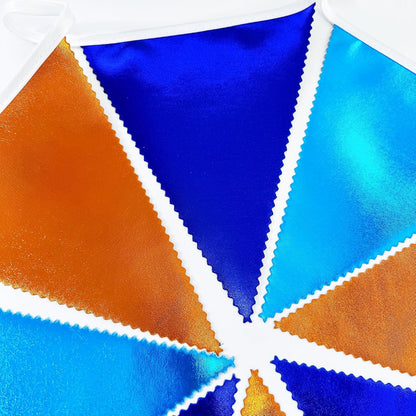 Orange Blue Party Decorations Metallic Fabric Triangle Pennant Flag Bunting Banner Garland for