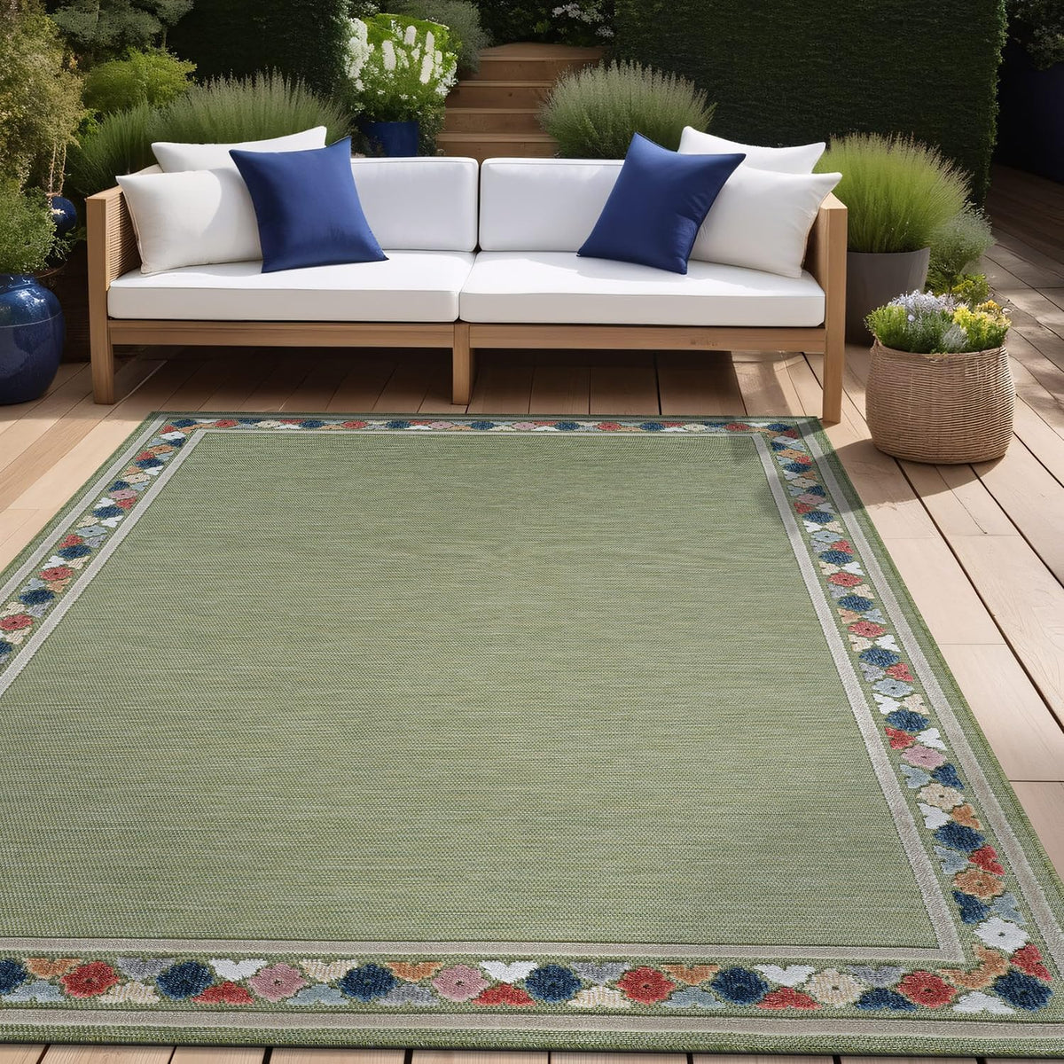 Beverly Rug Outdoor Rug 10x14 Modern Bordered Large Area Rugs for Indoor and Outdoor Patio Easy to