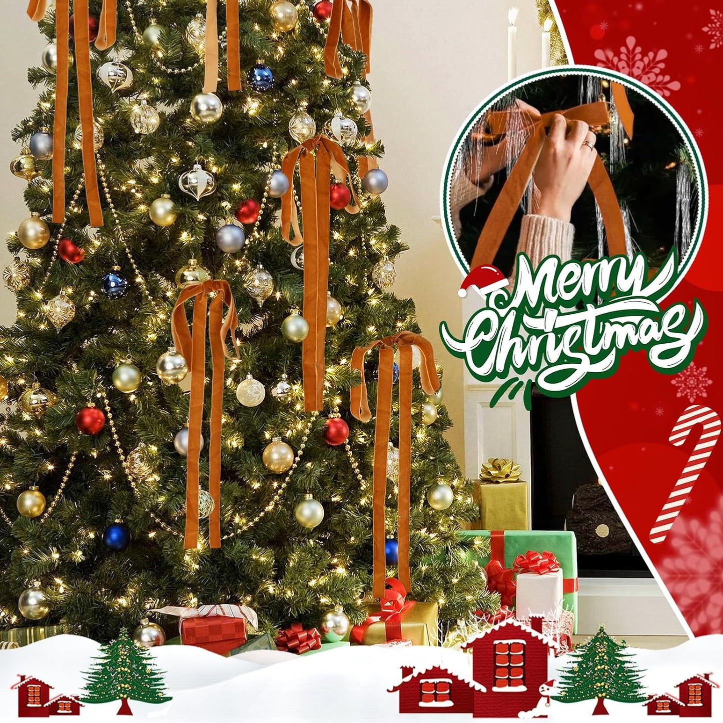 Draupnir 10 Pcs Velvet Christmas Bow 23.62x15.75 inch Velvet Bows for Christmas Tree Topper
