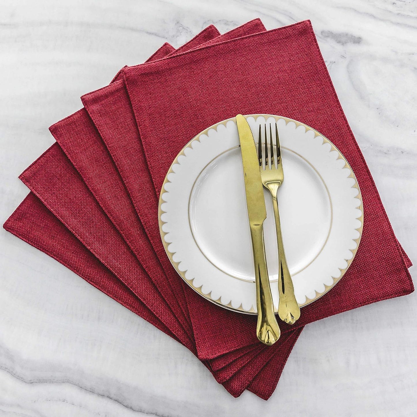 Home Brilliant Placemats Set of 6 Red Place Mats Decoration Heat Resistant Dining Table Place Mats