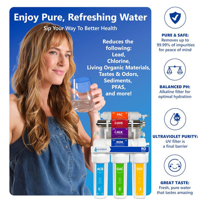 Express Water Reverse Osmosis Alkaline Ultraviolet Water Filtration System – 100 GPD (Deluxe Chrome