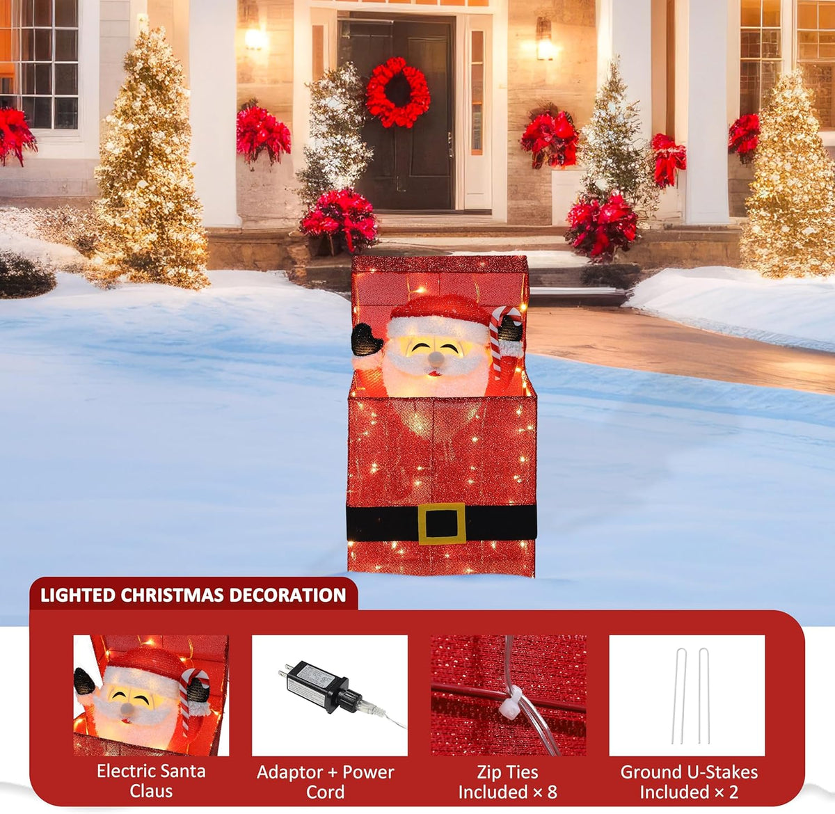 Light Up Electric Santa Claus Decor with 100 LED Lights, 3D Pre-Lit Animated Santa Claus for Xmas
