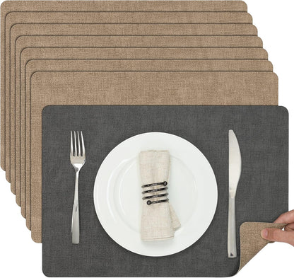 Myir JUN Placemats Dual Sided, Faux Leather Place Mats Set of 8 Indoor Placemat for Dining Table
