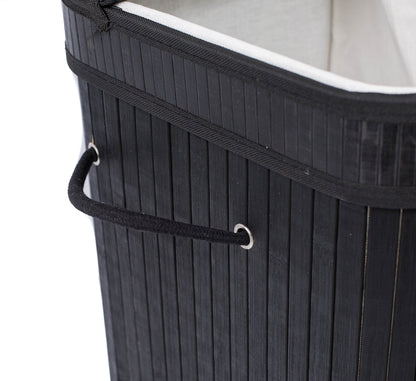 BIRDROCK HOME Double Laundry Hamper with Lid and Cloth Liner - Bamboo - Black - Easily Transport