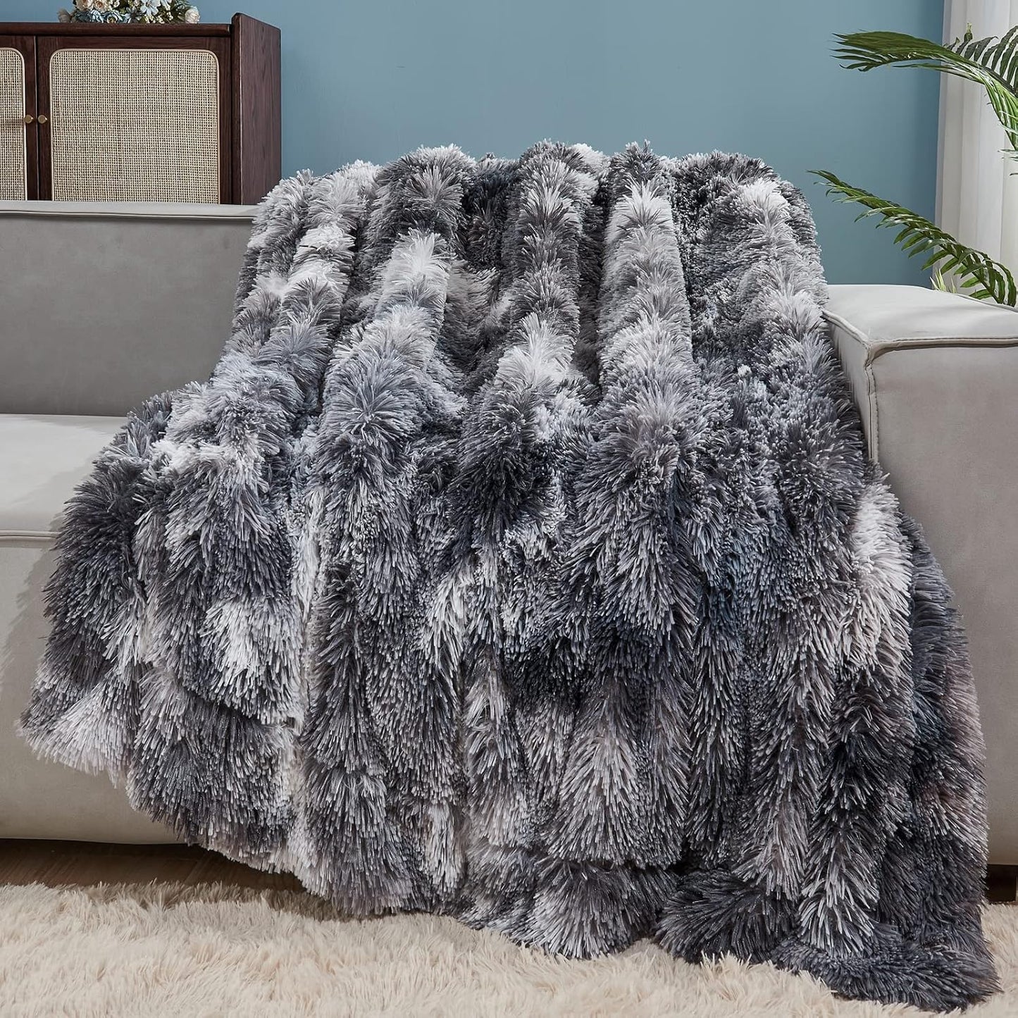 GONAAP Fuzzy Faux Fur Throw Blanket Tie-dye Marble Black Super Soft Cozy Plush Fuzzy Shaggy Blanket