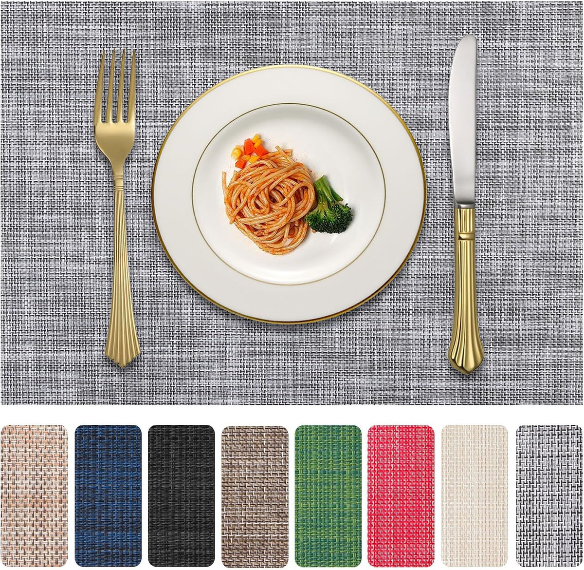 Vinyl Placemats Set of 6, PVC Woven Washable Non-Slip Table Mats, Heat Resistant Wrinkle Free Place