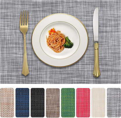 Vinyl Placemats Set of 6, PVC Woven Washable Non-Slip Table Mats, Heat Resistant Wrinkle Free Place