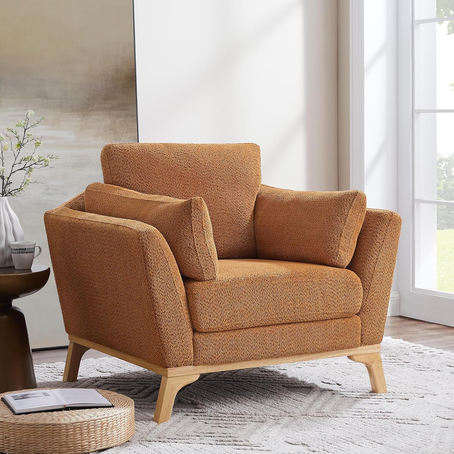 Large-Sized Accent Chair, Thick Cushion Bedroom Reading Chair, Comfortable Living Room Single Sofa，