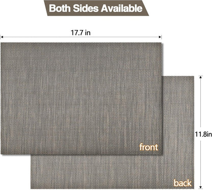 Placemats Set of 4 - Easy Clean Washable Vinyl Placemats - Wipeable Heat Resistant Table Mats for