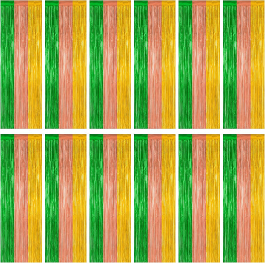 12 Pack Hawaiian Party Decorations, 3.28 FT x 7.05 FT Luau Party Decorations, Green Brown Yellow