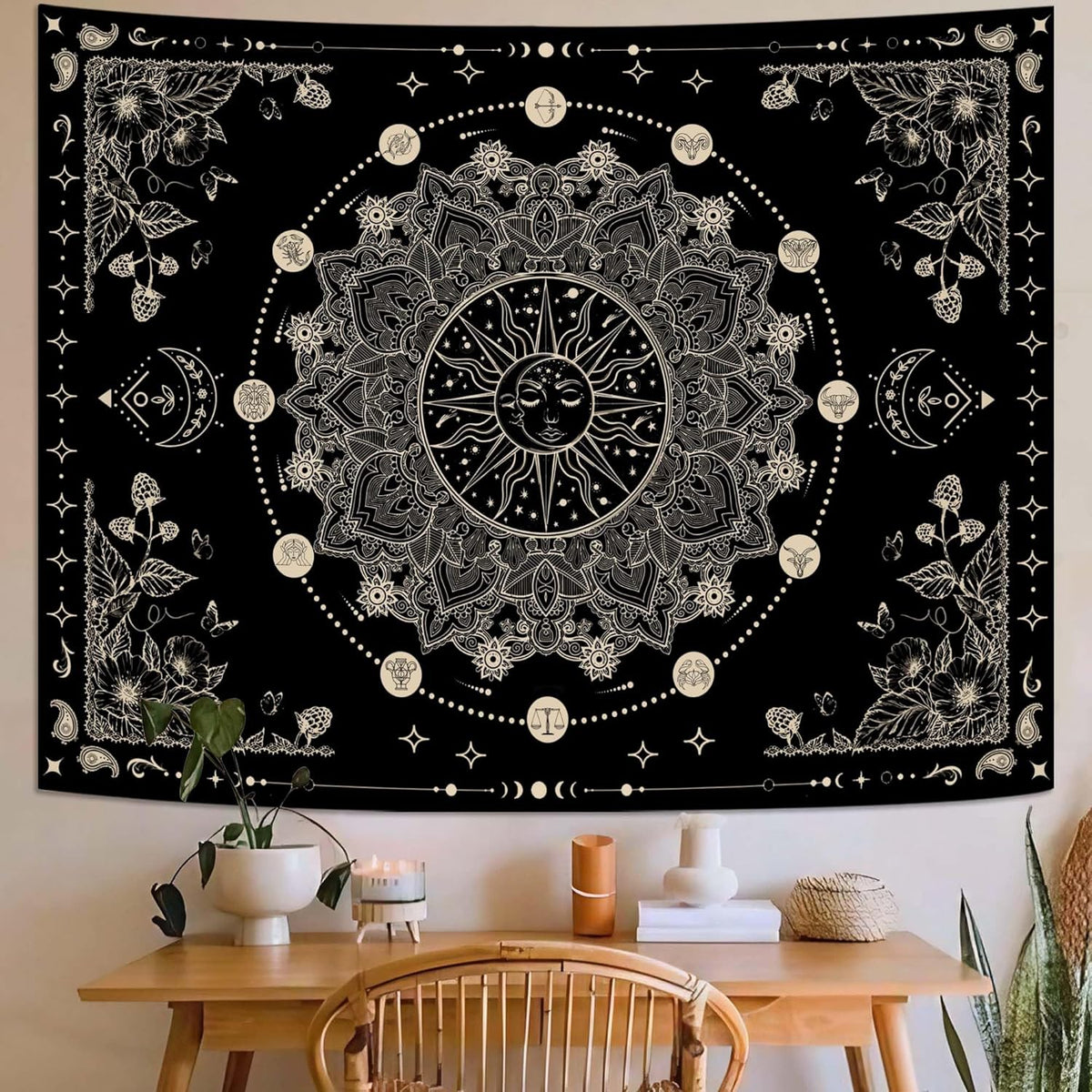 Lunerfex Sun and Moon Mandala Tapestry Boho Tapestry for Bedroom Black and White Tapestries Wall
