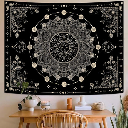 Lunerfex Sun and Moon Mandala Tapestry Boho Tapestry for Bedroom Black and White Tapestries Wall