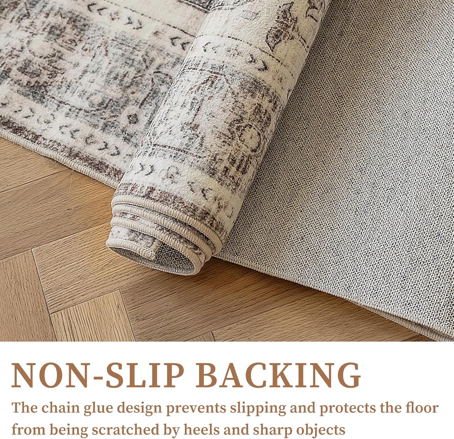 6'x9' Area Rug - Vintage Persian Medallion Design Low-Pile Faux Wool Rug, Non-Slip Backing, Machine