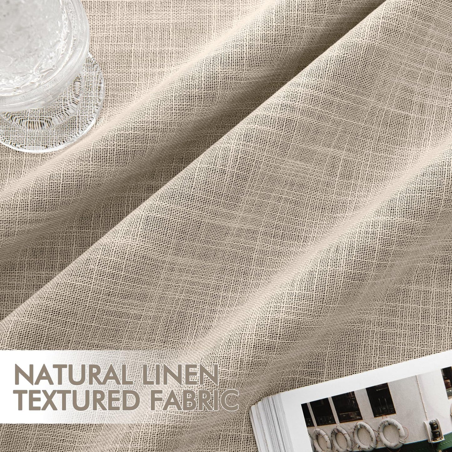 MIULEE Beige 100% Blackout Linen Curtains 90 Inch 2 Panels Set Double Sided No Coating Pleated Back