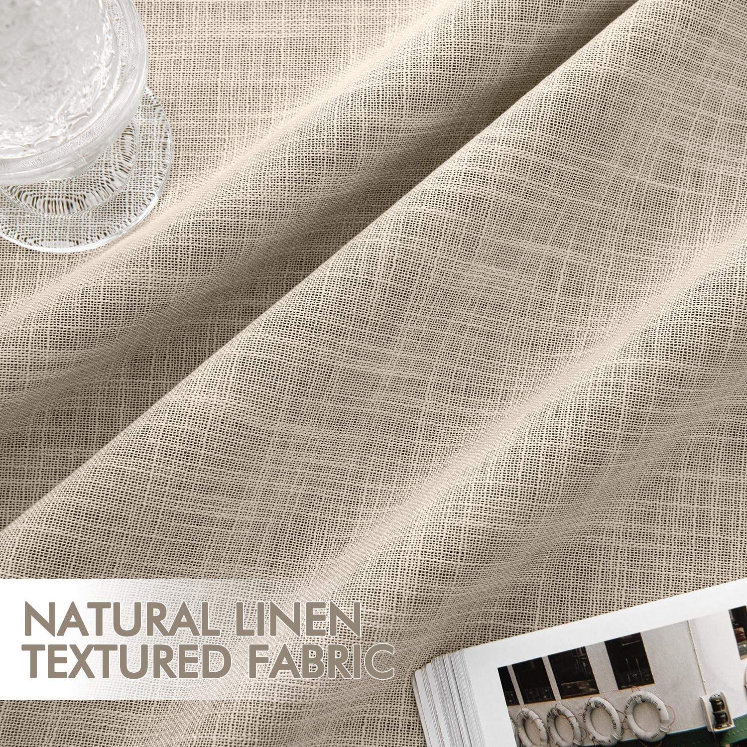 MIULEE Beige 100% Blackout Linen Curtains 90 Inch 2 Panels Set Double Sided No Coating Pleated Back