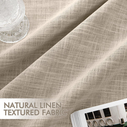 MIULEE Beige 100% Blackout Linen Curtains 90 Inch 2 Panels Set Double Sided No Coating Pleated Back