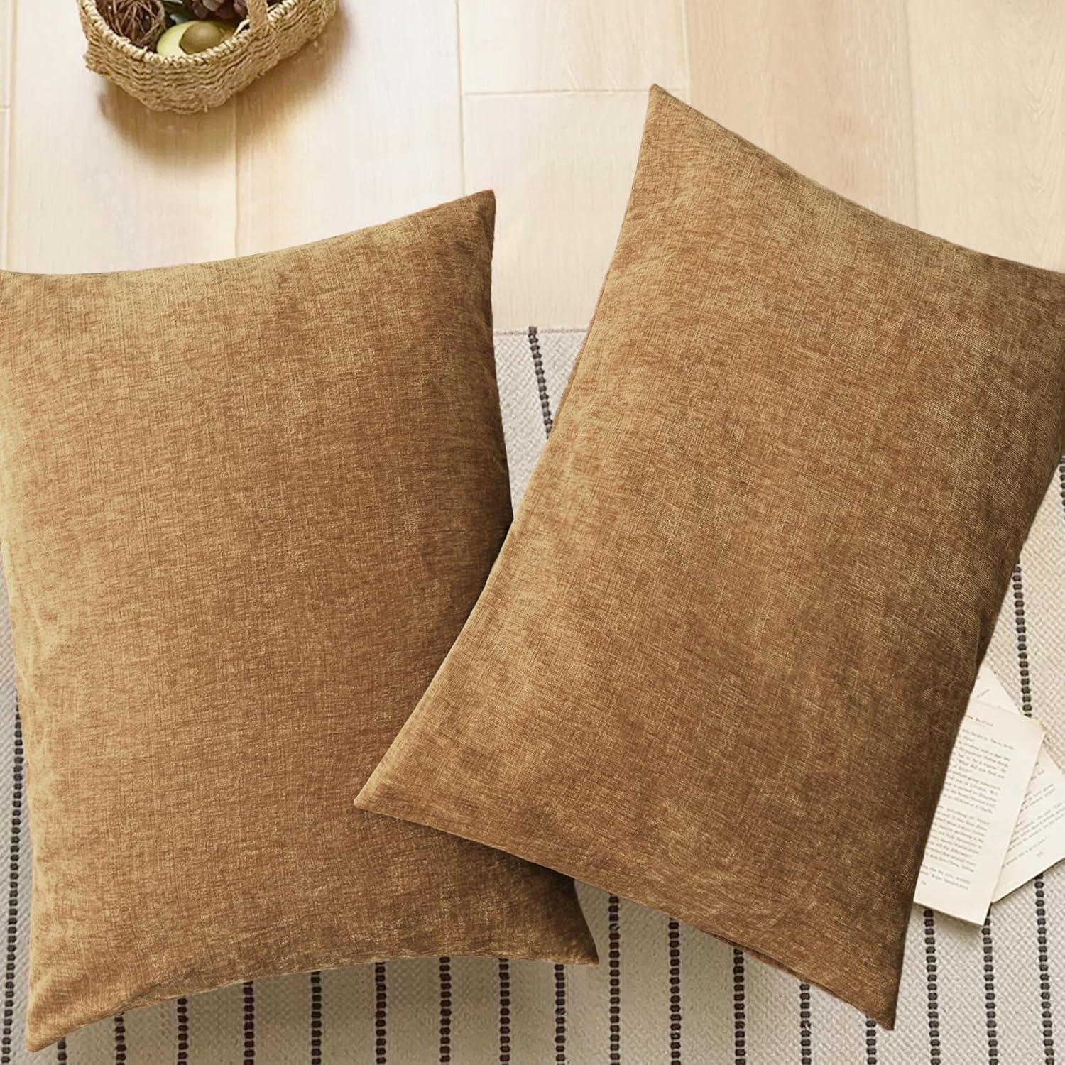 CaliTime Throw Pillow Covers Decorative 20 X 26 Inches Pack of 2 Cozy Chenille Standard Pillow