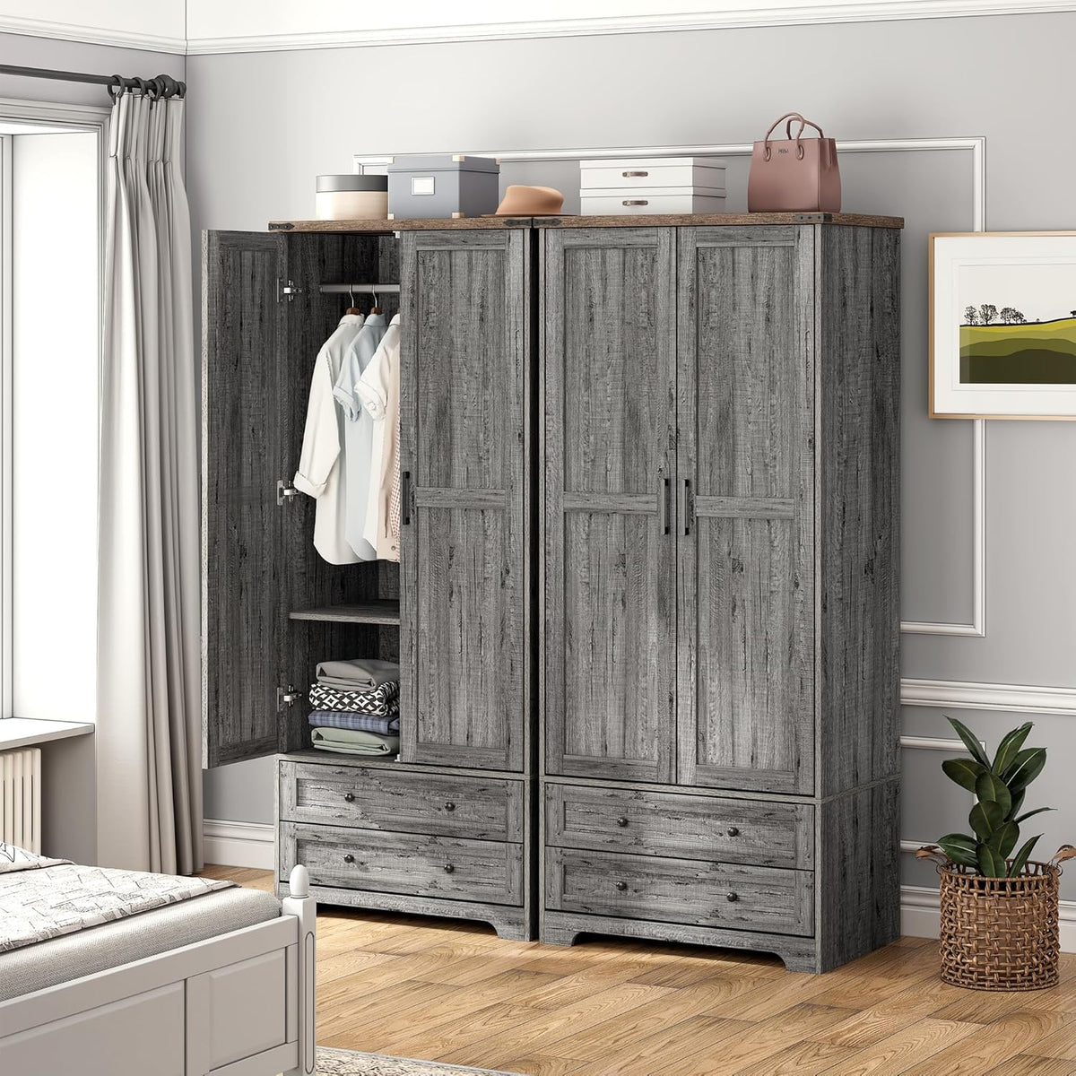 Brafab Armoire Wardrobe Closet with 2 Modern Doors, 71" Tall Freestanding Closet Wardrobe Cabinet