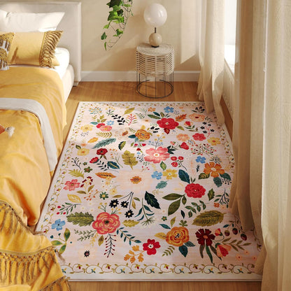 Area Rug 4x6 Rug Washable Boho Rugs Non Slip Low Pile Floral Small Carpet for Bedroom, Bedside