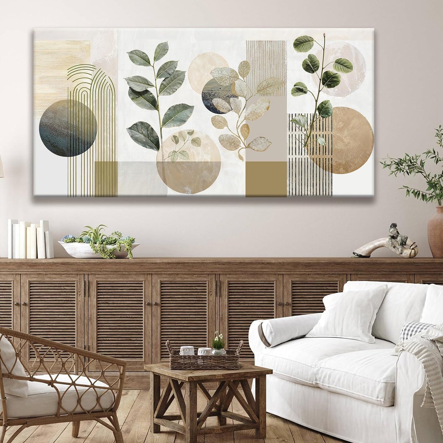TAIJXAGSG Large Boho Green Wall Art For Living Room 29x58 In Green Botanical Boho Wall Art Modern