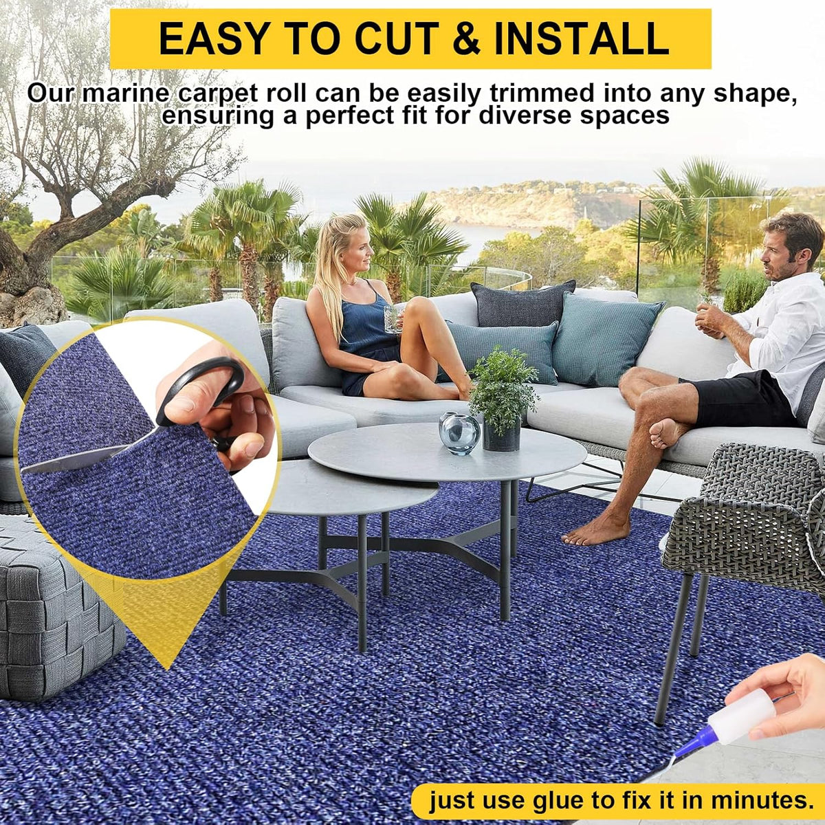Marine Carpet,6 FT x 18 FT Deep Blue Indoor Outdoor Carpet 0.2" Thick Boat Carpet with Water-Proof