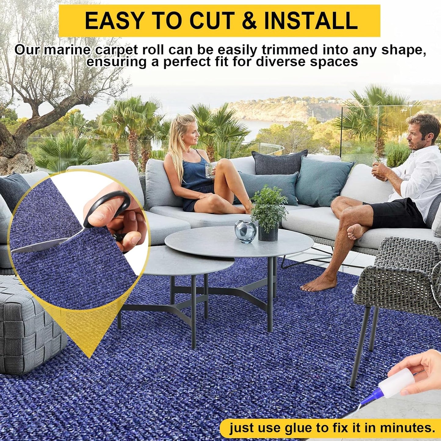 Marine Carpet,6 FT x 14 FT Deep Blue Indoor Outdoor Carpet 0.2" Thick Boat Carpet with Water-Proof