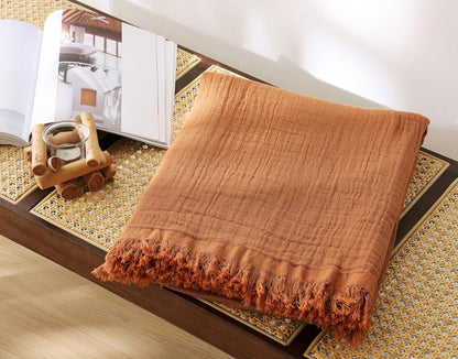 100% Cotton Muslin Throw Blanket for Bed, Couch, Travel, Luxuriously Soft, Pre-Washed, Breathable