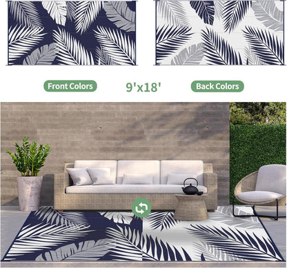 GENIMO Outdoor Rug 9' x 18' Waterproof for Patios Clearance, Reversible Outdoor Plastic Straw