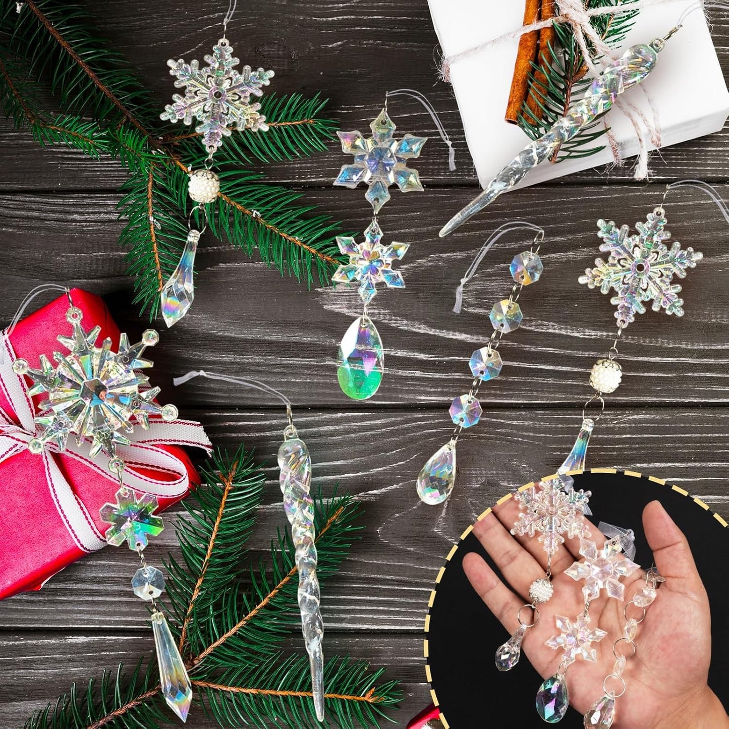 32pcs Christmas Decoration Crystal Ornaments - Iridescent Christmas Tree Ornaments Acrylic
