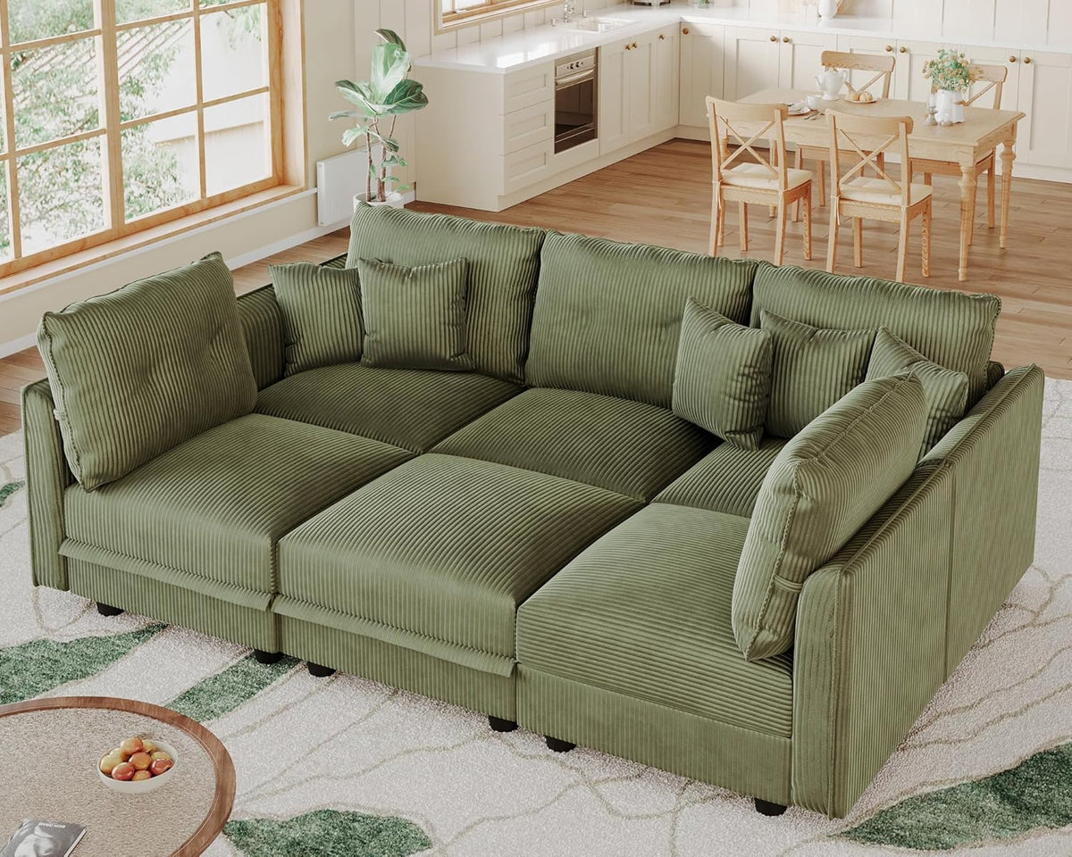 LLappuil Modular Sectional Sofa with Storage Seats, Corduroy Convertible Modular U Shaped Sectional